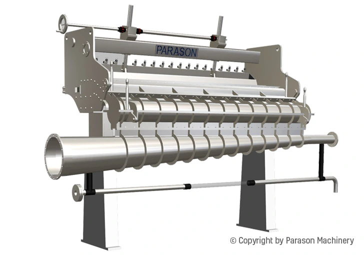 Caixa de entrada Parason com tubos de distribuição e lábio de corte — distribuição de massa na largura da máquina