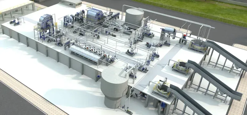 Paper mill plant layout — 3D aerial view of Parason stock preparation system