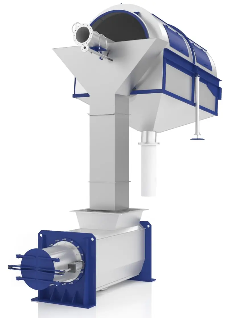 Inclined trommel screen with reject compacter — complete reject handling system