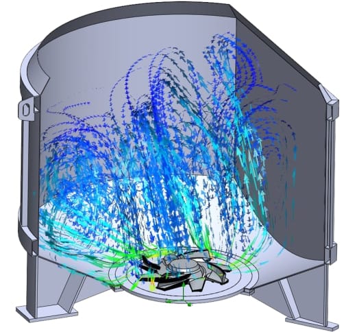 D-Type Pulper CFD flow analysis showing optimized turbulence pattern